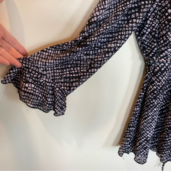 Vintage Y2K Babydoll Top Cocoma Flutter Sleeve Womens Black White - Picture 8 of 8